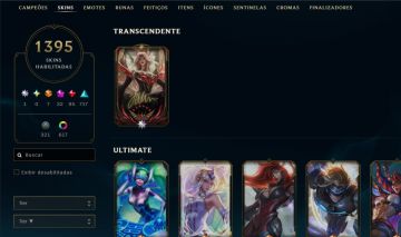Conta LOL com 1395 skins e 617 cromas