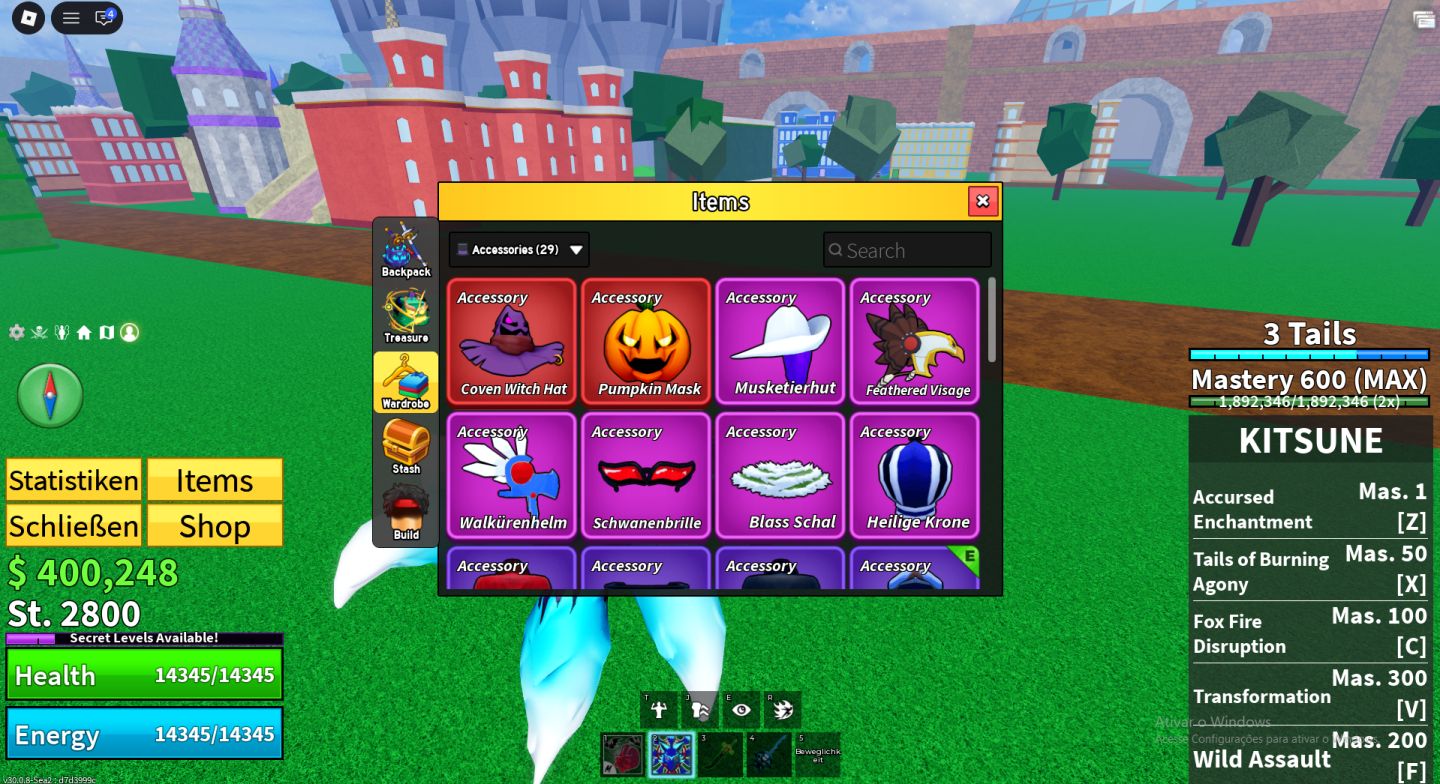 Conta de Blox Fruits Full com 6 Perm Tiger, Venom, Kitsune e Todas as gamepass