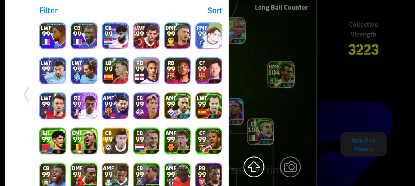 Conta eFootball 3223 Força | Dembele 106 Cannavaro 106 Baggio 105 Okazaki 105