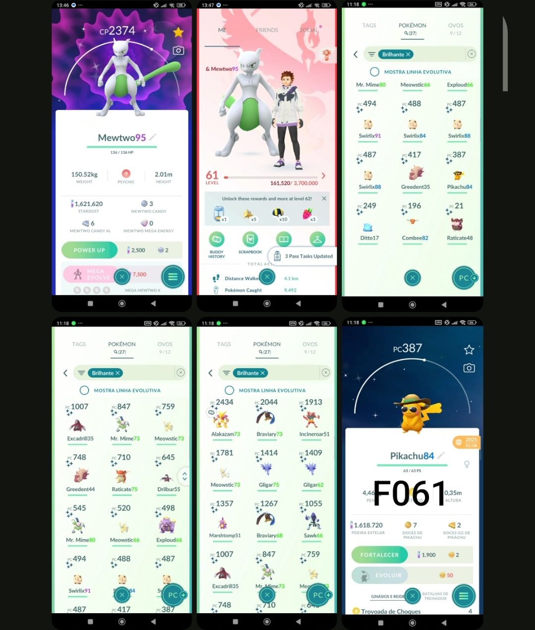 LVL 61 | 27 SHINY + Mewtwo shiny | PIKACHU EVENTO Shiny | F061