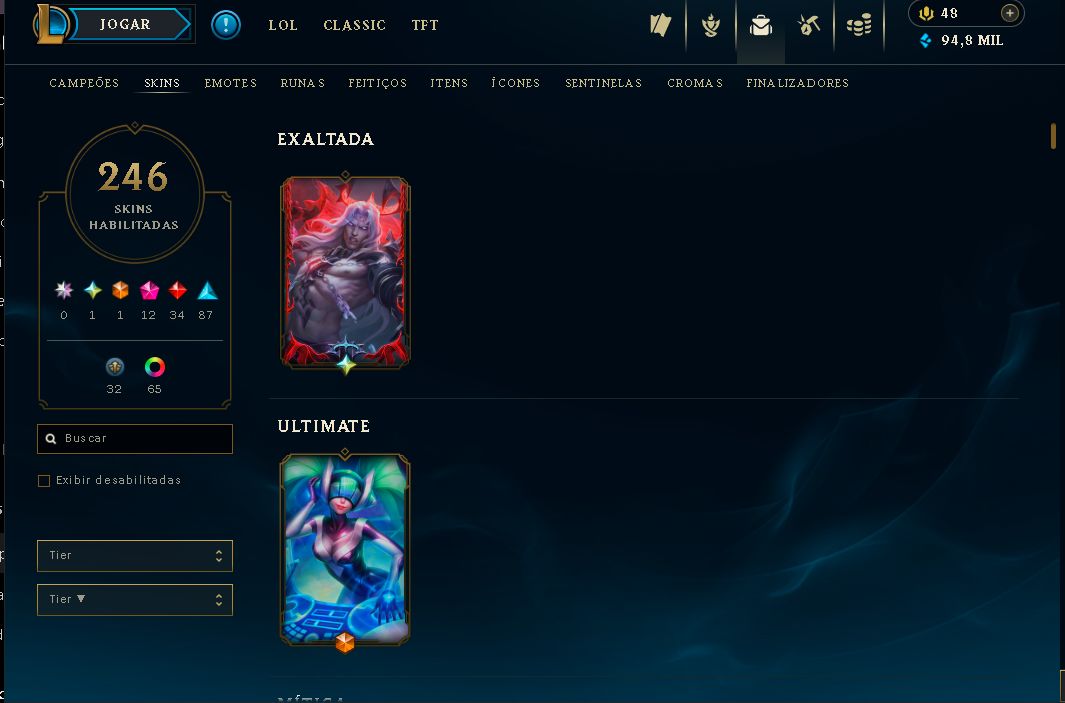 VENDENDO MINHA CONTA DO LEAGUE OF LEGENDS 185 SKINS COM SKIN DO VIEGO EXALTADA