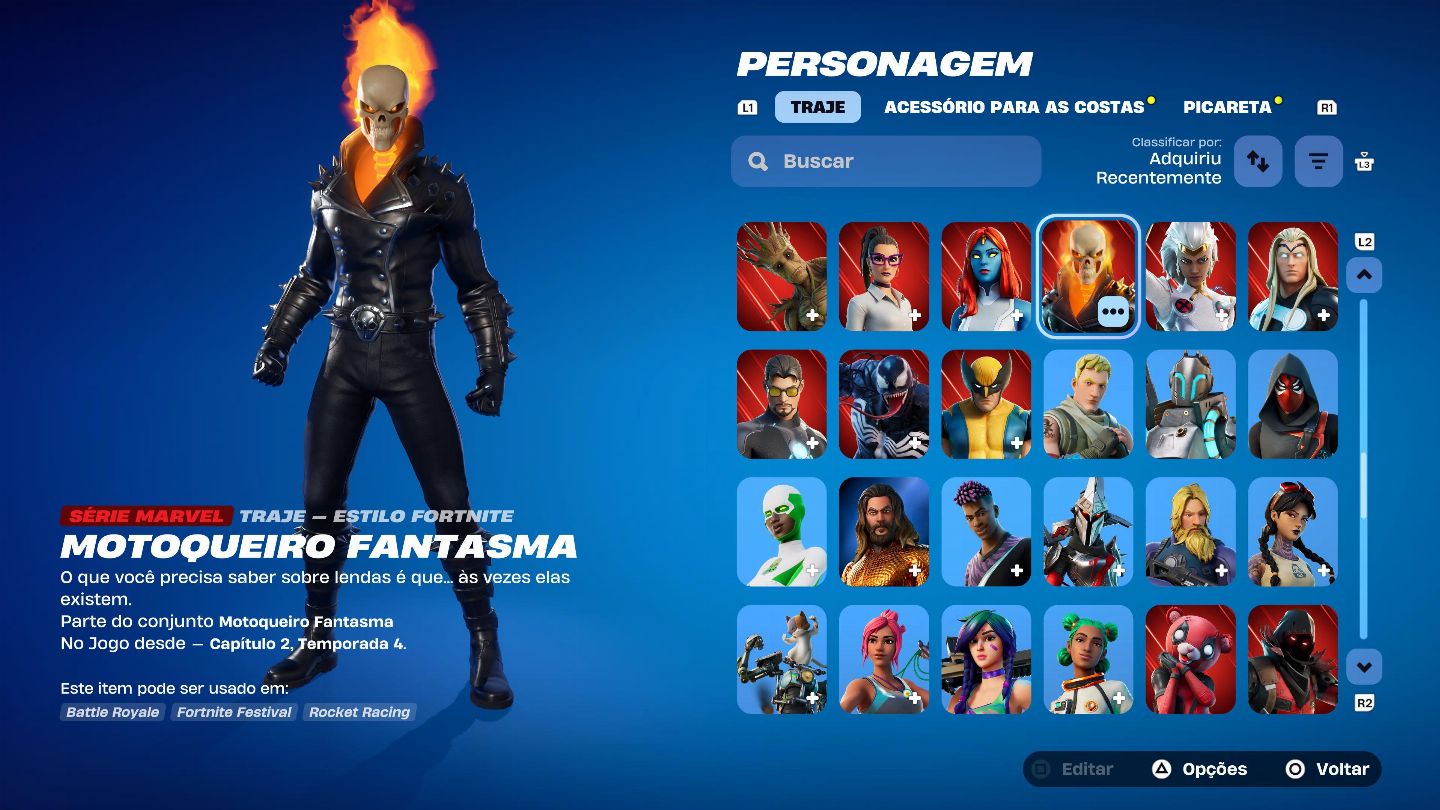 Conta de Fortnite antiga com 169 skins desde a temporada 3