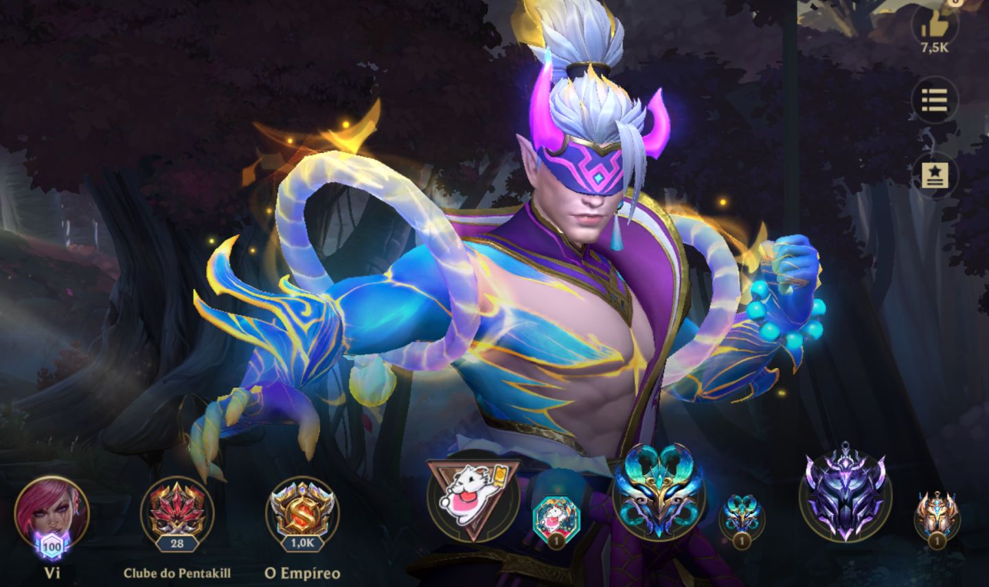 CONTA WILD RIFT COM 281 Skins, Challenger uma vez e tem 344 moedas laranjas