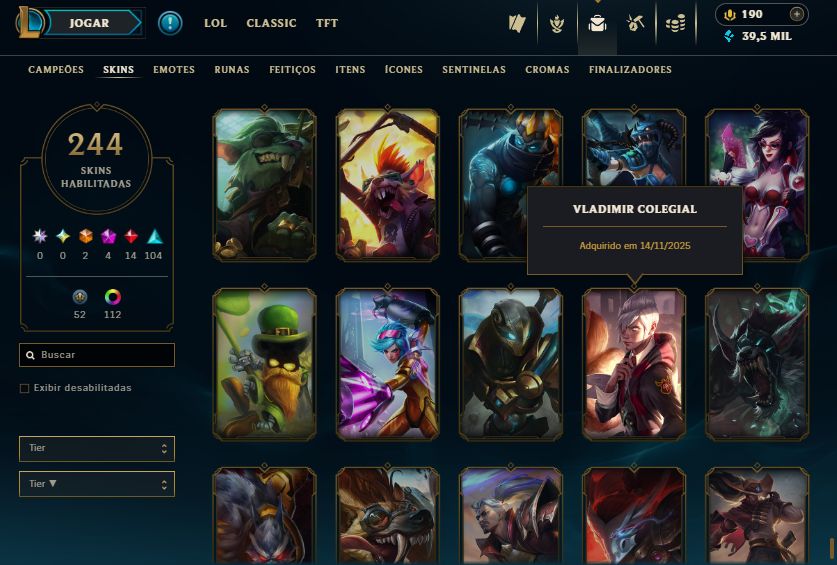 CONTA PLAT III - 244 SKIN - FULL CHAMP + ESPÓLIOS LOTADOS! - 100% SEGURA!
