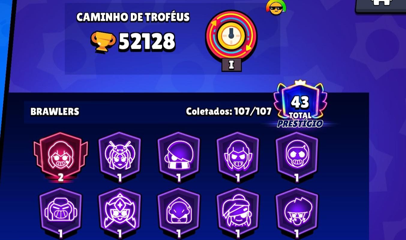 CONTA BRAWL STARS 52K TROFÉUS | 107/107 BRAWLERS (TODOS) | 10 LENDÁRIAS