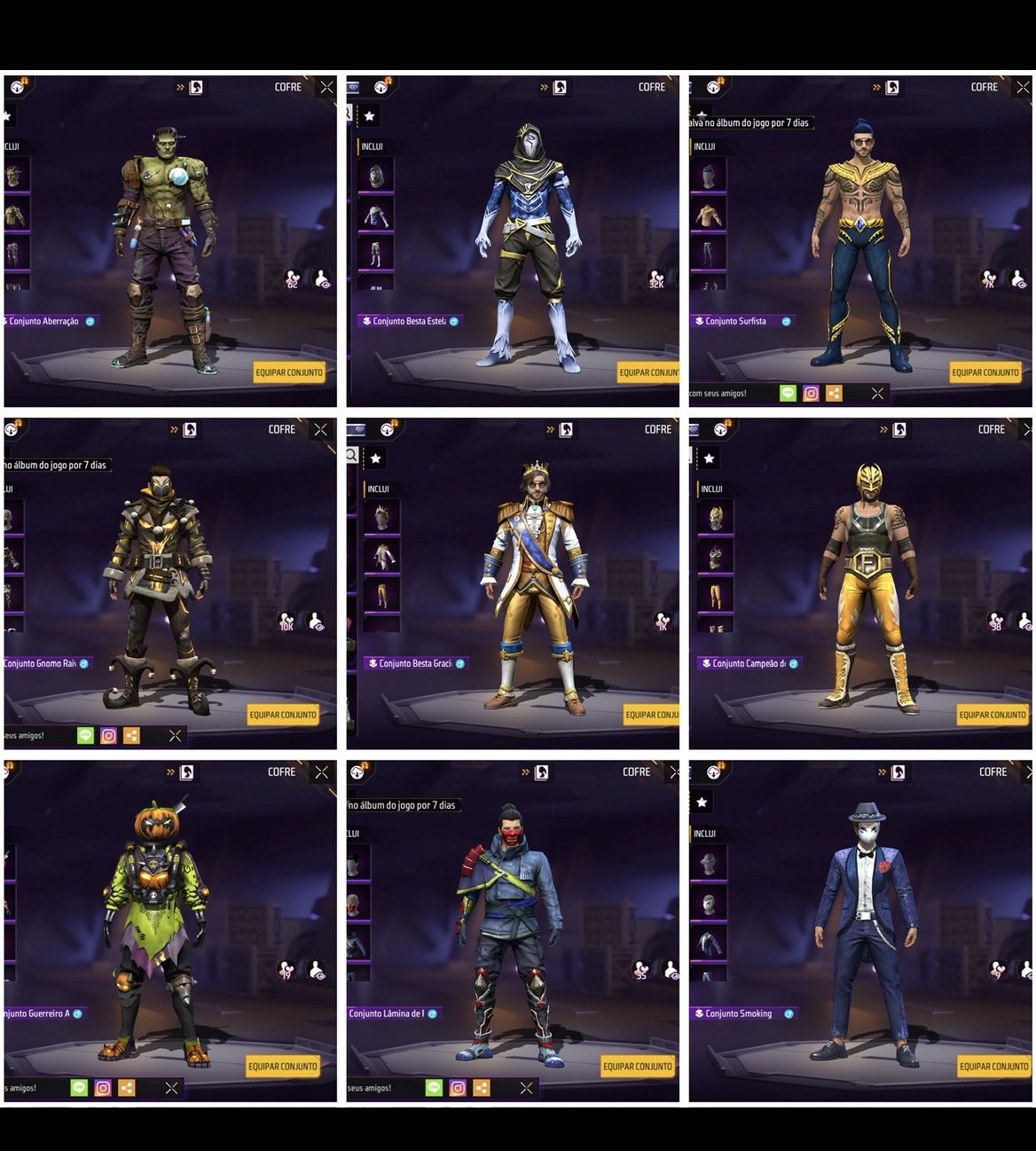 CONTA DE FREE FIRE GEMADA MASCULINA E FEMININA VETERANA 598 PEITAS PRIME 6