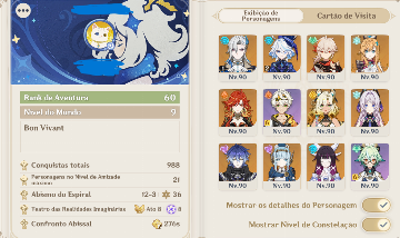 Conta Genshin Ar60 com história atual finalizada e com personagens bem buildados