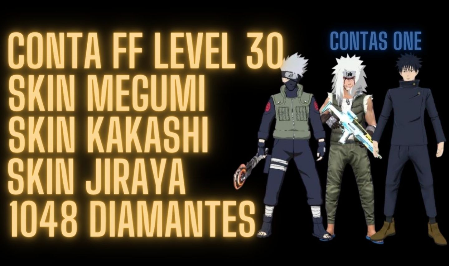 CONTA FREE FIRE LVL 30 MESTRE 5 BR COM MEGUMI JJK|KAKASHI |JIRAYA E 1048 DIMAS