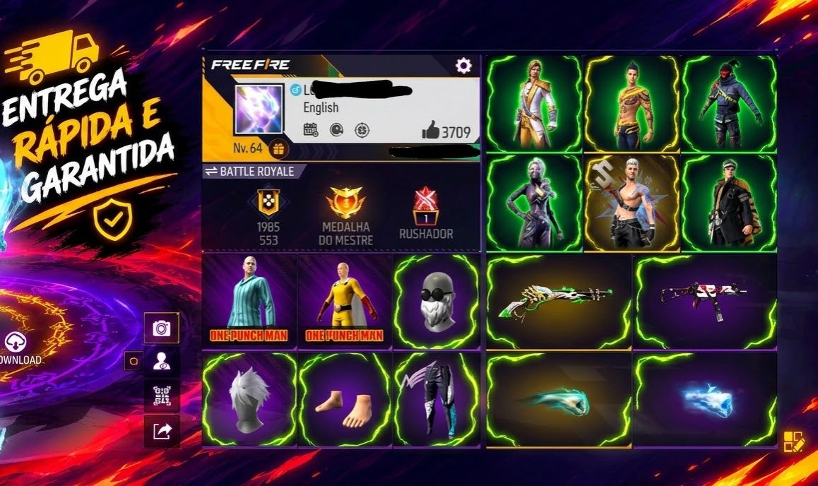 PÉ DESCALÇO+CALÇA ANGELICAL+ONE PUNCH MAN+2 PUNHOS+SKINS DE ANIME CONTA ANTIGA