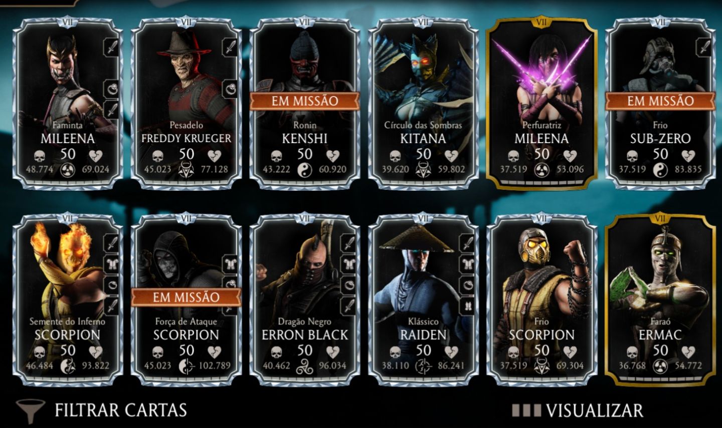 Conta de Mortal Kombat mobile diversos personagens diamante