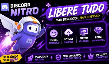 Nitro 1 MÊS Discord | ENTREGA AUTOMÁTICA | ULTIMAS UNIDADES!!