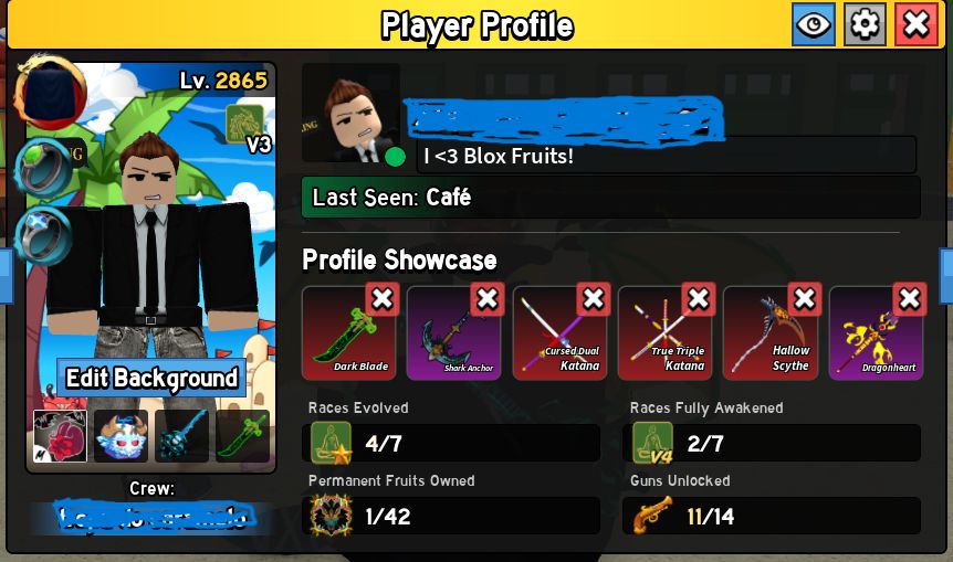 CONTAS BLOX FRUITS COM GAMEPASS / NOTICADOR DE FRUTA / STOREGE / DARK BLADE E +