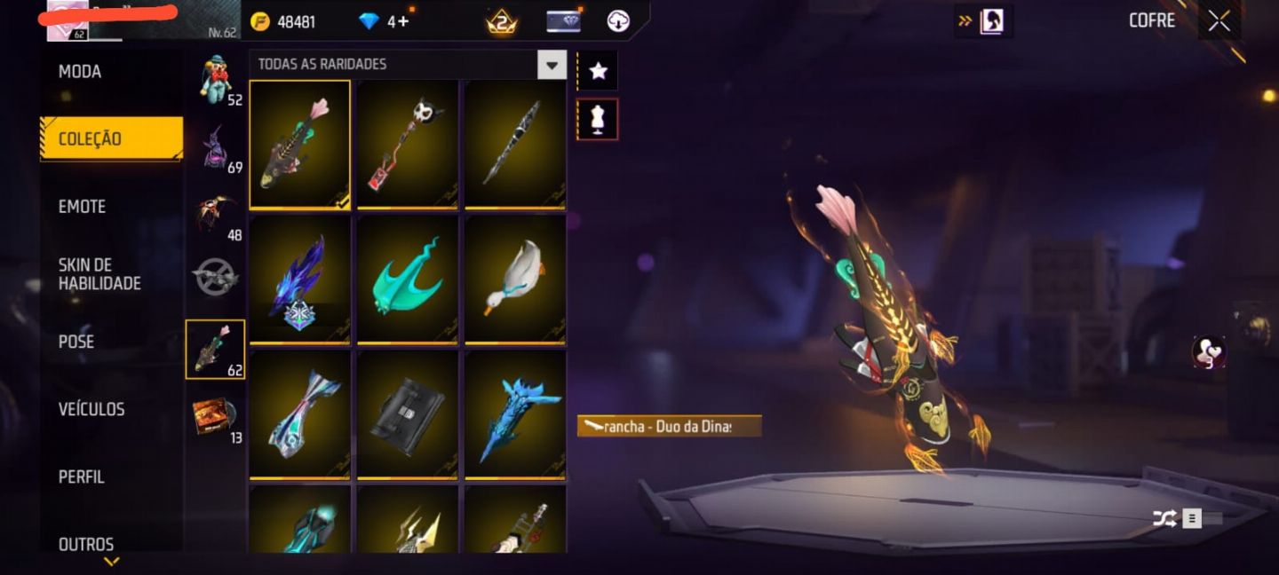 Conta free fire com angelical, armas tributadas