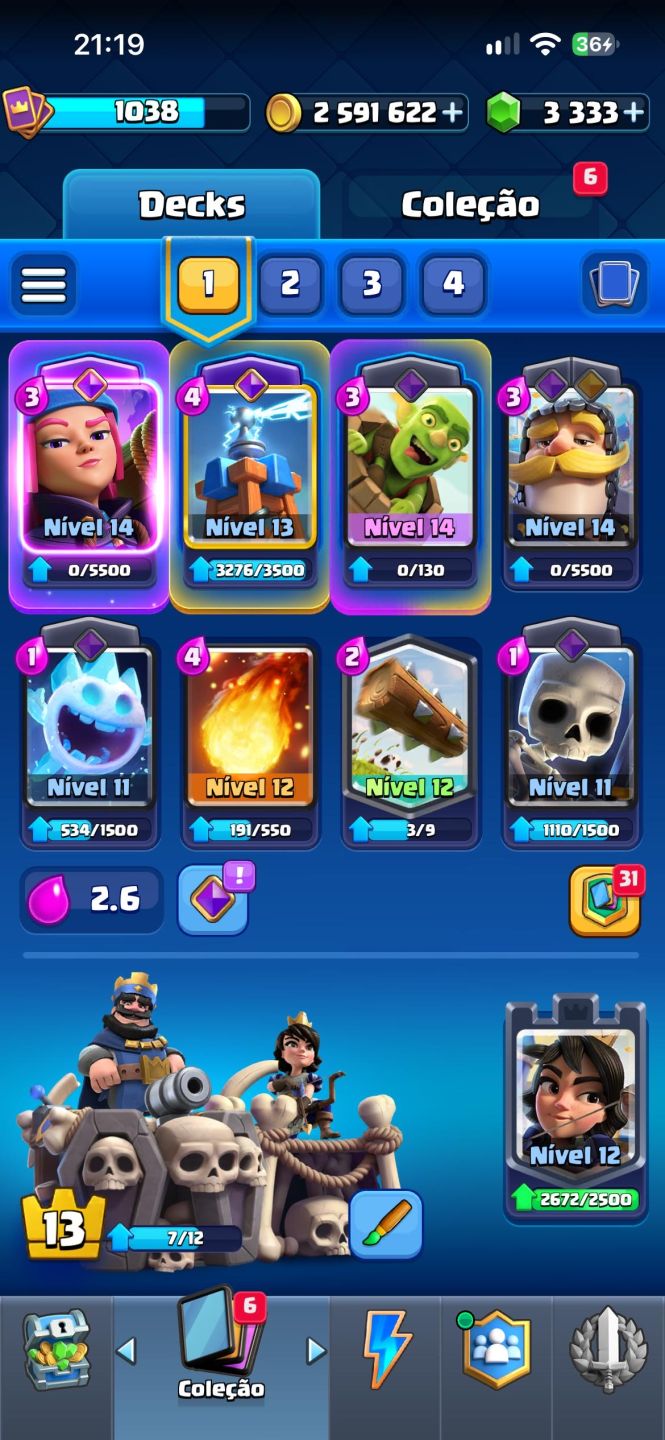 Conta Clash Royale / Arena 20 / 7.745 Troféus / 8 Evoluções / 6 Anos de Conta