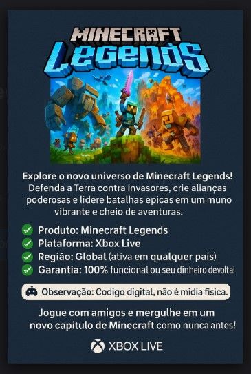 Minecraft Legends XBOX ONE SERIES PC CODIGO 25 KEY
