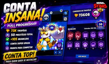 Conta de brawl com skin de shelly estrelar tem o 1,2,3,4 e 5 passe 73k trofeu