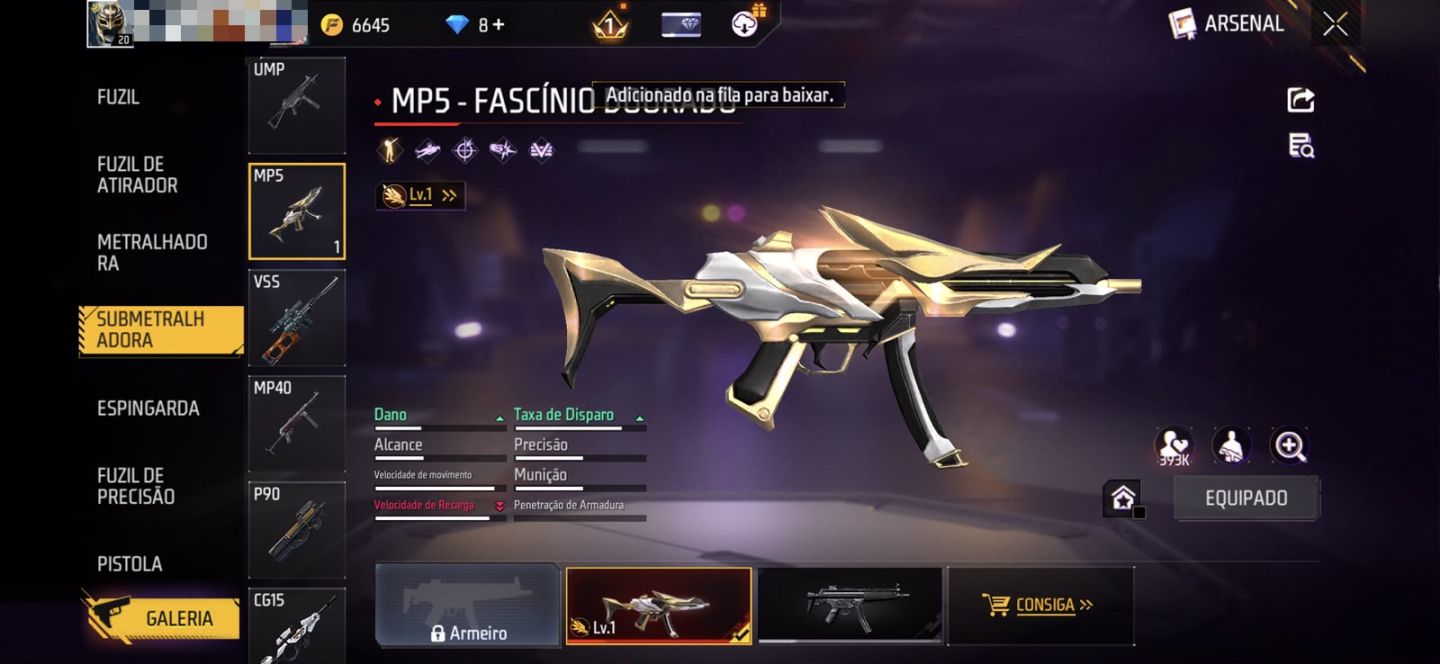 [FREE FIRE] CONTA COM PUNHO FÊNIX FRAGMENT +MP5 EVO+PAREDE DE GEL DRAGÃO DOURADO