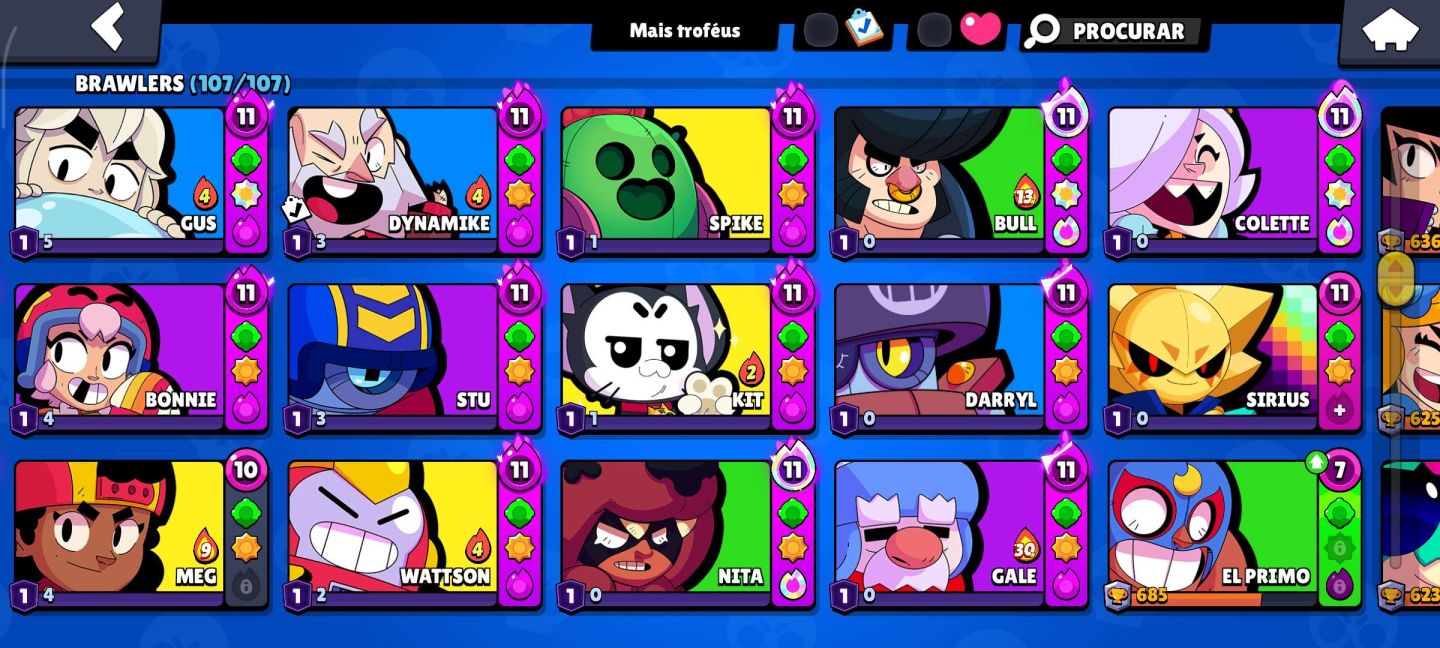 CONTA BRAWL STARS OG 2019 |62K TROFÉUS| 130+ SKINS(MÍSTICAS/LENDÁRIAS)+ 72 HIPER