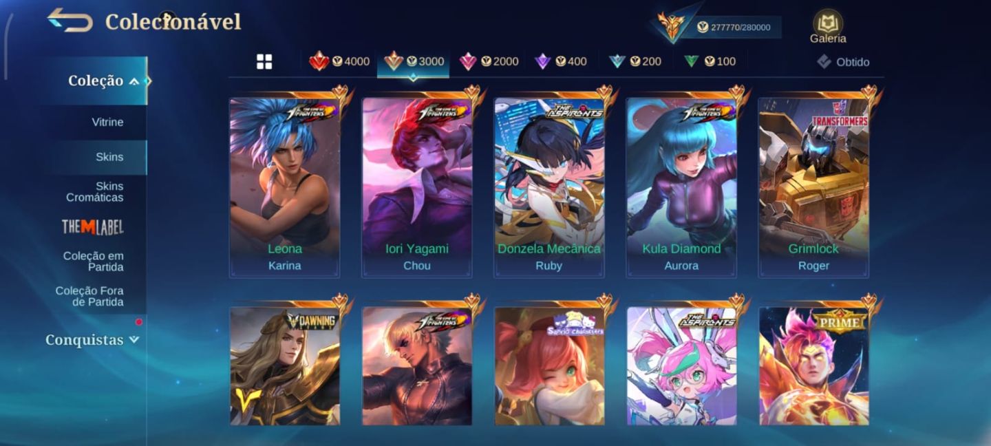 CONTA GOD TIER MLBB QUASE COLECIONADOR SKINS RARAS + ELO IMORTAL WR 70