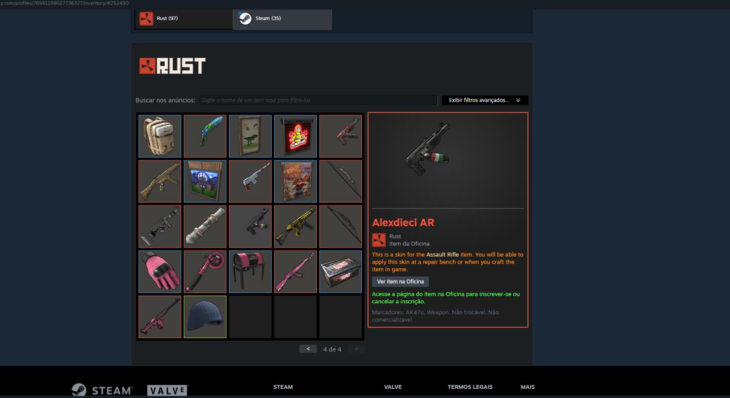 Conta Steam de rust com 97 skins, Conta com 1920 horas de rust e nivel 10 steam