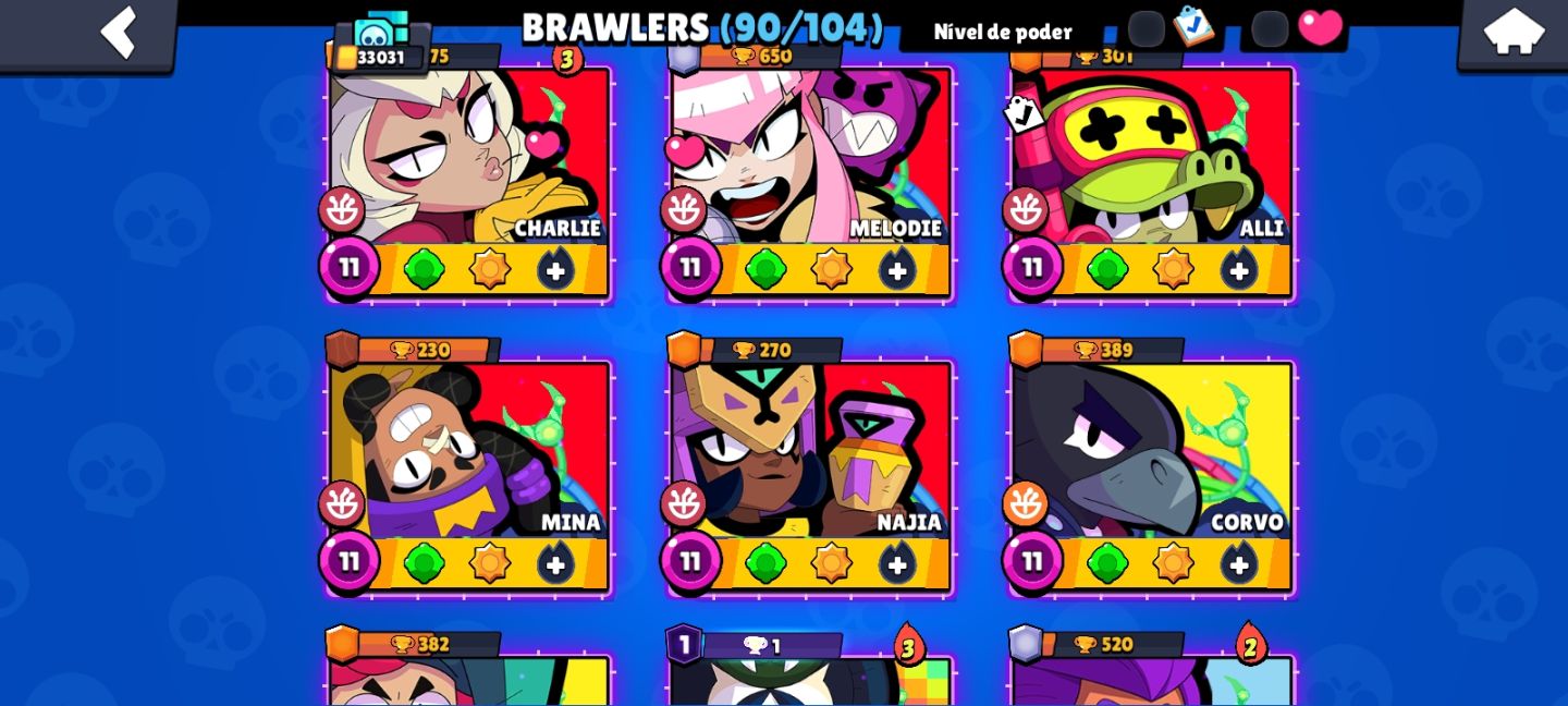 CONTA BRAWL STARS 90 BRAWLERS