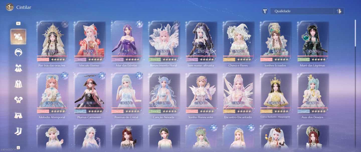 Conta Infinity Nikki - Rank 71 - 8 looks completos, 3 limitados