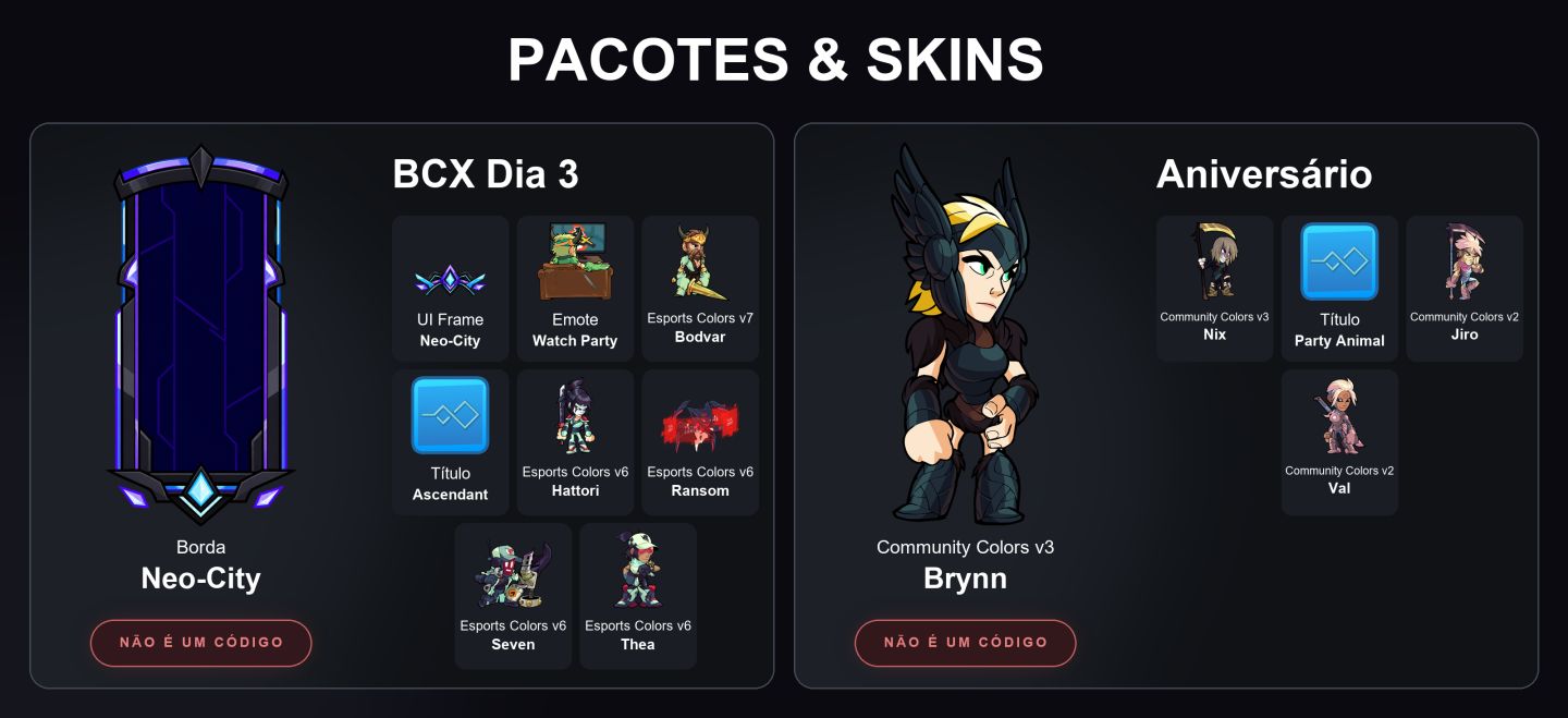 Cores, Skins e Armas para Brawlhalla [Entrega automática]