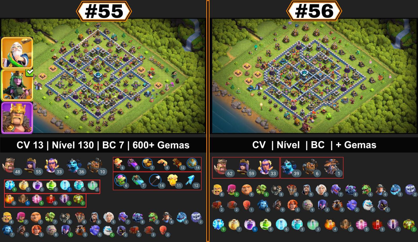 CONTAS CLASH OF CLANS | CVS UPADOS, FULL, SEMI-FULL, RUSHADOS, CLÃS, SKINS