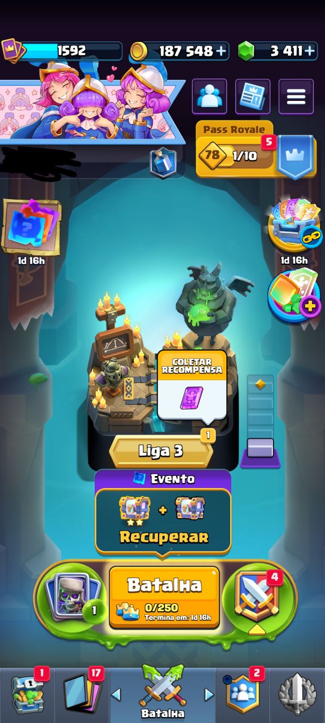 Conta de Clash Royale, com 14K de troféus, liga 3, competitiva e 2.6 full