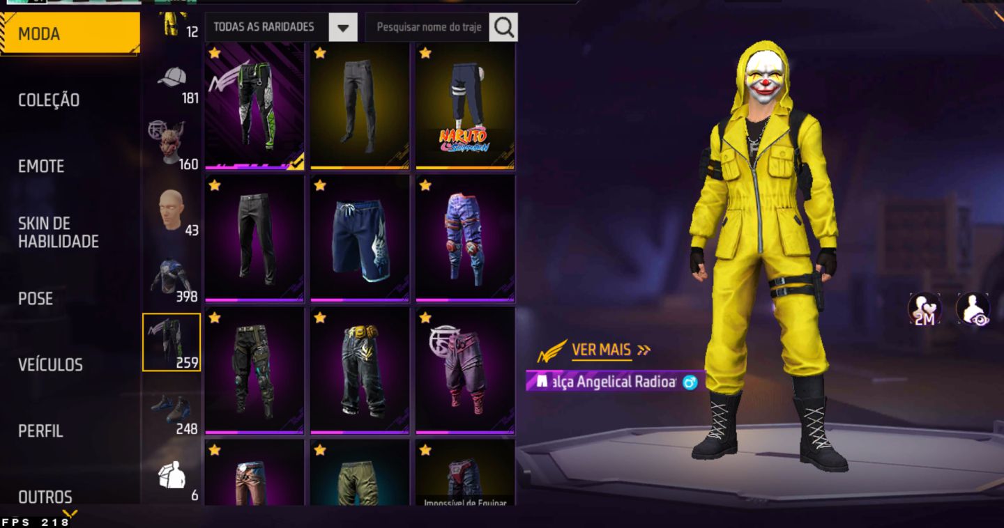 CONTA FREE FIRE PRIME 6 ITENS RAROS + EVOLUTIVAS
