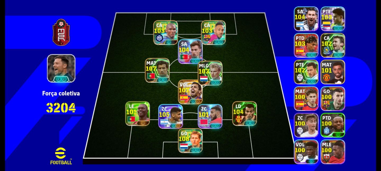 Conta Efootball com 3204 de Força - Van de Sar | Rodri | Figo | Romero | Cafu |