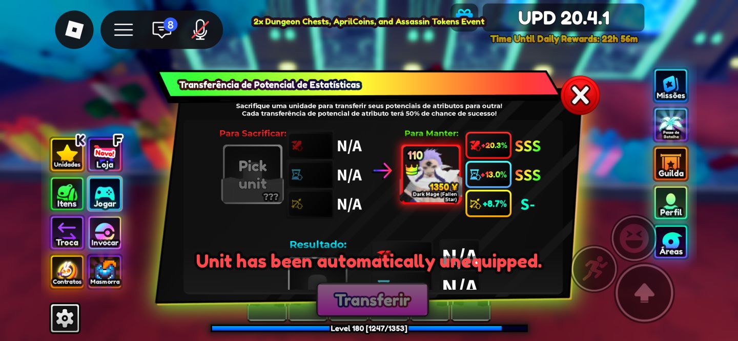 Conta upada no anime adventures, com unidade unique com sss em dmg e sss em spa