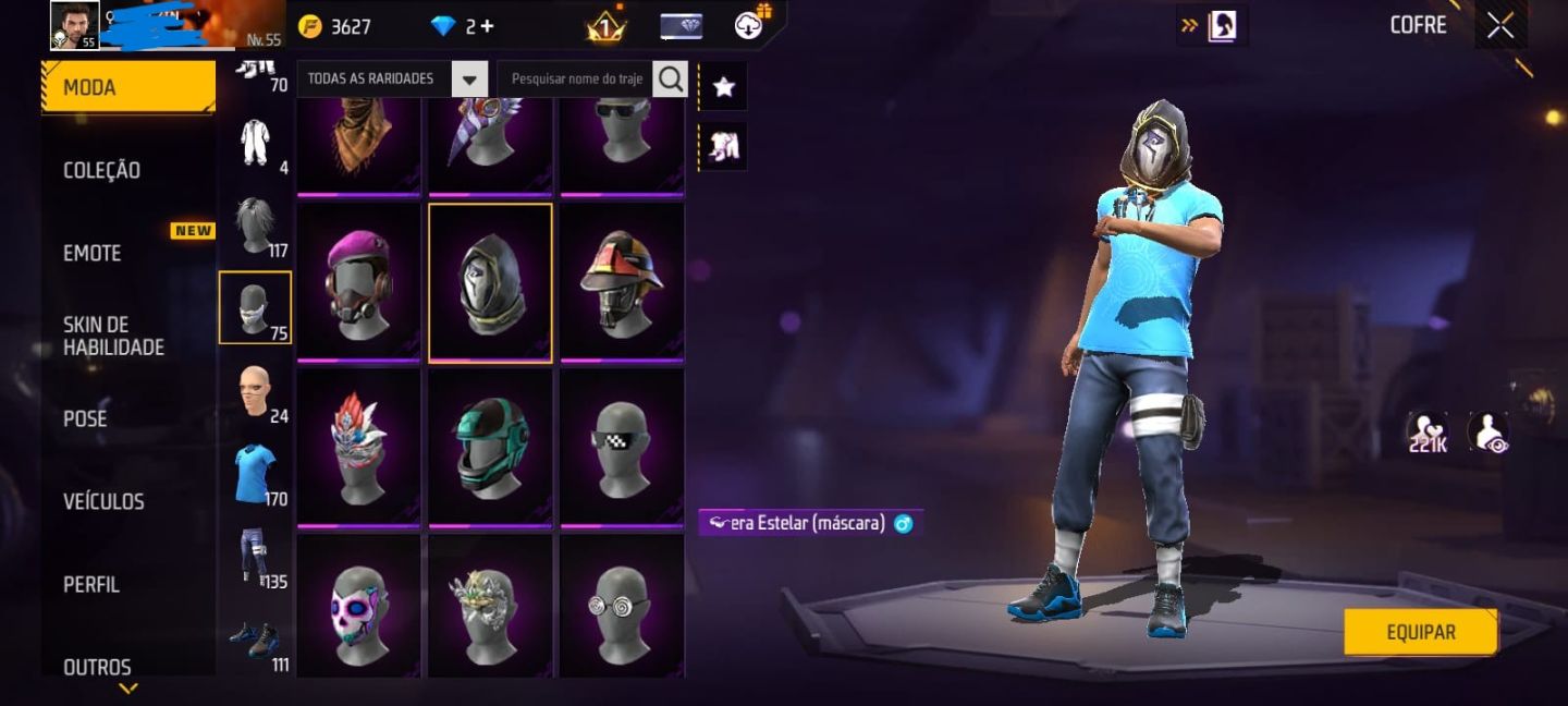 CONTA DE FF MASCULINA E FEMININA COM 6 ANOS + SKINS DE EVENTOS E SKINS RARAS