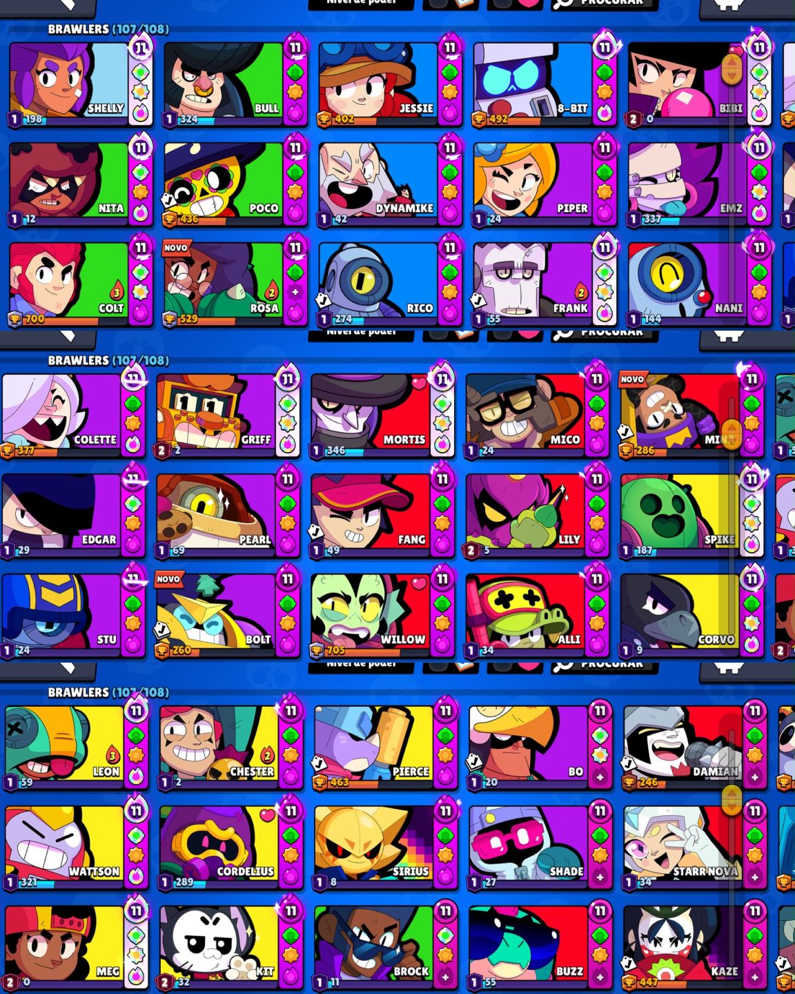 CONTA DE BRAWL STARS 65K DE TROFEUS |107 BRAWLERS VARIAS FAMA
