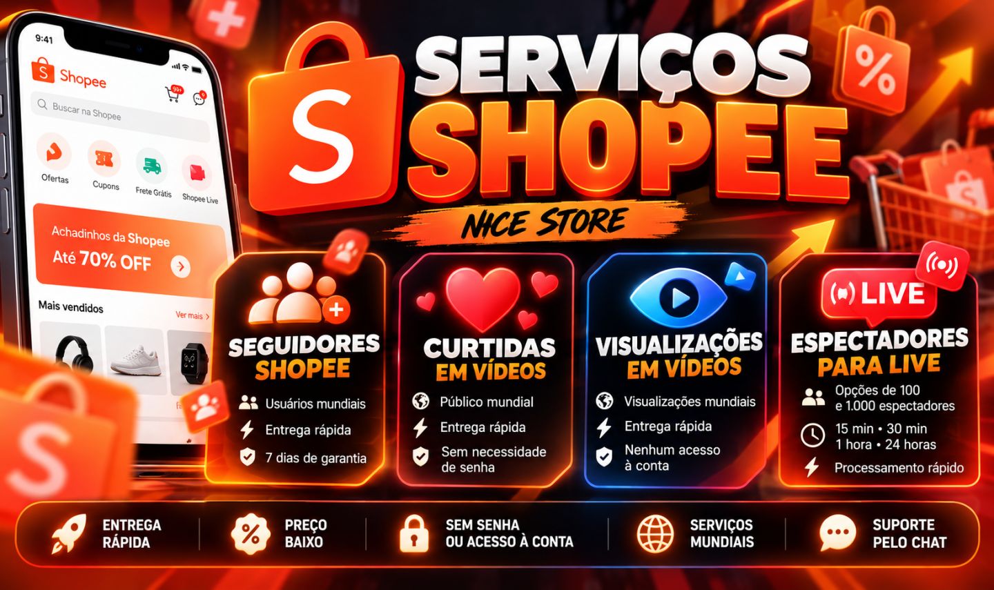 SEGUIDORES SHOPEE | CURTIDAS | VISUALIZAÇÕES | ENTREGA RÁPIDA | MENOR PREÇO