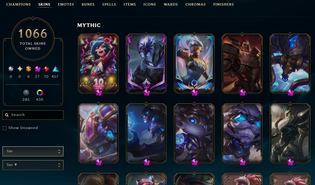 1066 SKINS, 440 CHROMAS - CONTA DE LEAGUE OF LEGENDS