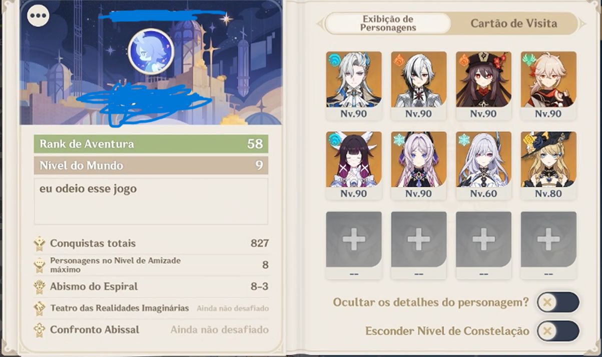 CONTA DE GENSHIN AR58 (Columbina C1, Kazuha C1 e Linnea C1 com assinatura!!)