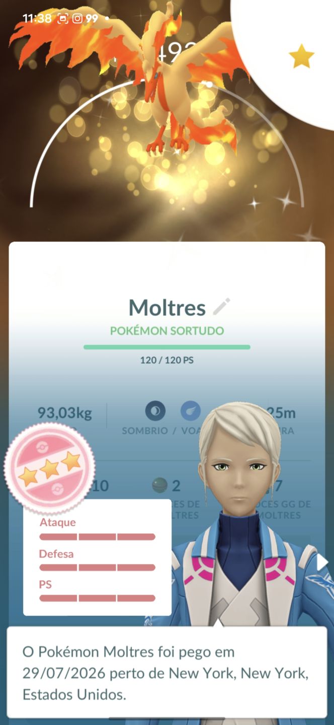 Moltres Shundo Galar + lendários shinys + brilhantes + 100% - Conta Pokemon Go