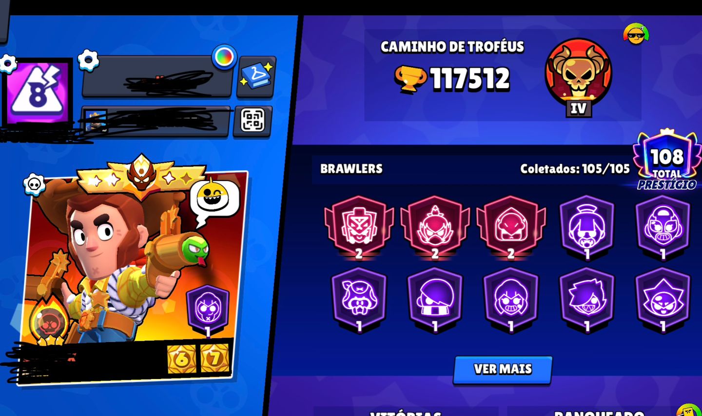 CONTA BRAWL STARs/FAMA METEORICA3/+117K TROFÉUS/108 PRESTÍGIO/ FULL BUFFS