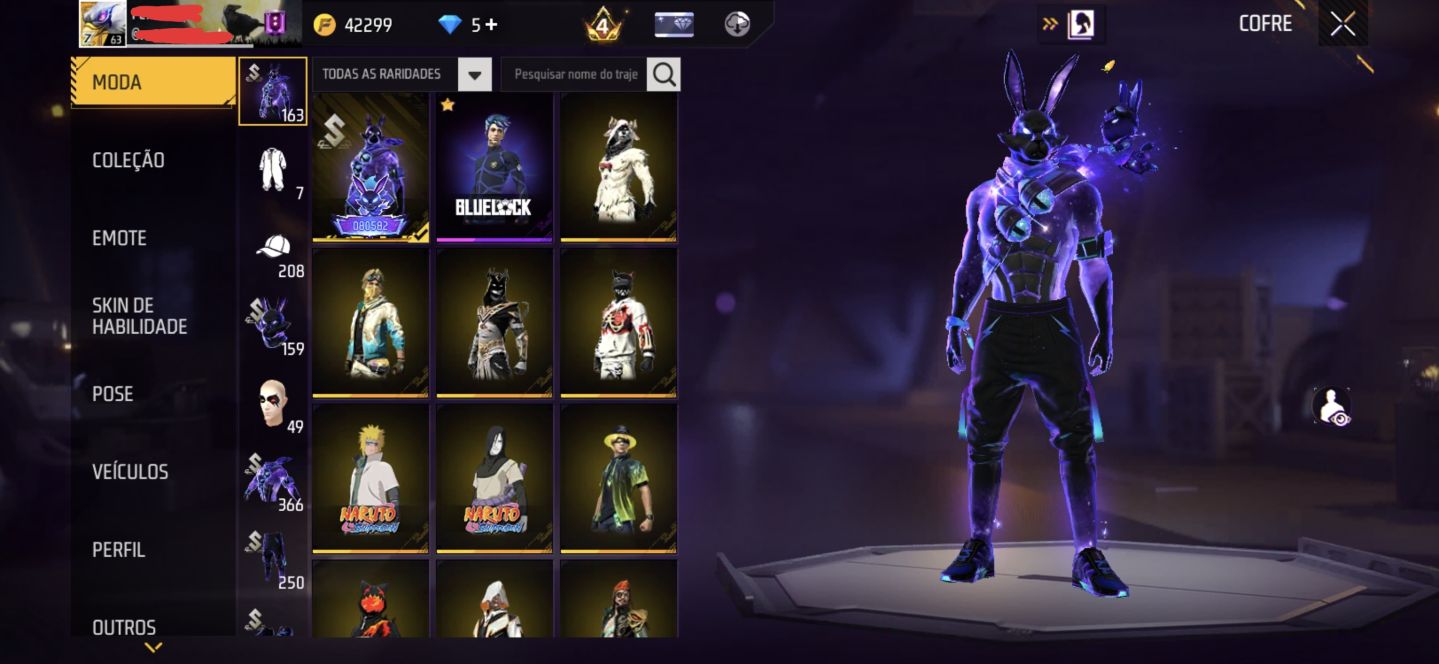 Conta FF 2020 gemada, possui diversas skins raras.