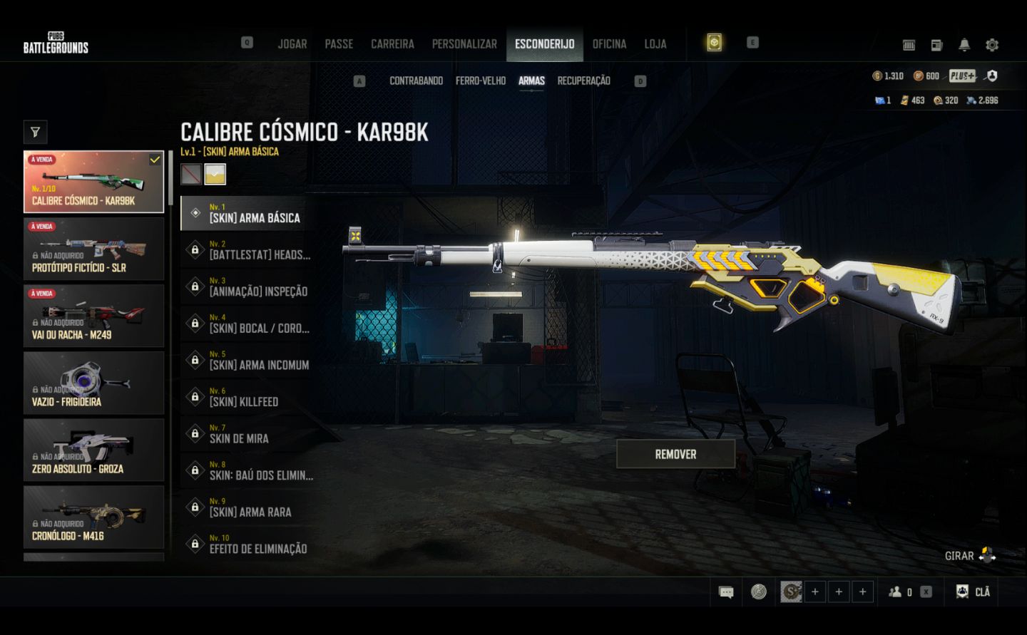 Conta PUBG Kar98k lendária + Chroma(2) + 1310 Gcoins + 463 cupons de contrabando