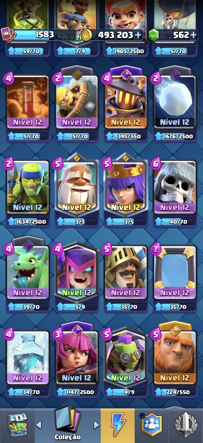 CONTA CLASH ROYALE TOP 10.106 TROFÉUS |CARTAS NÍVEL 15|493K DE OURO + 562 GEMAS