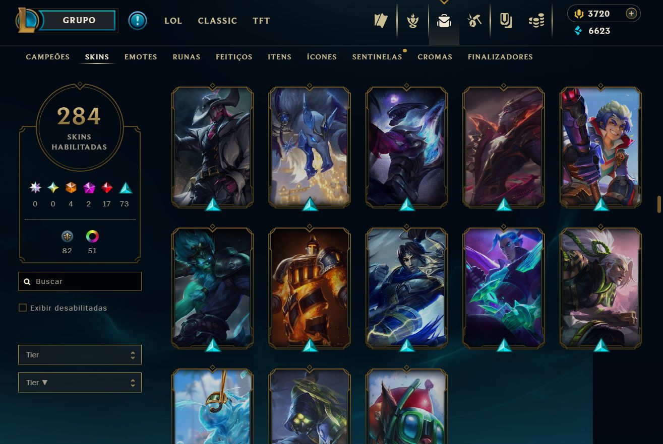 Lvl 135 | 284 skins | 3720 RP | bordas de skins, elise e morgana vitorisa e mais