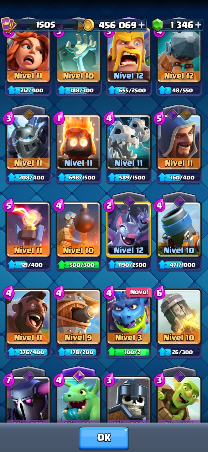 VENDE SE CONTA CLASH ROYALE 1.346 GEMAS + MUITO OURO E CARTAS RARA E MUITO MAIS