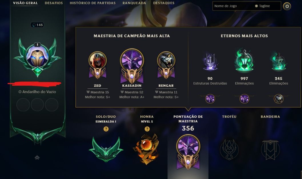 Conta LoL Esmeralda 1 mono kassadin