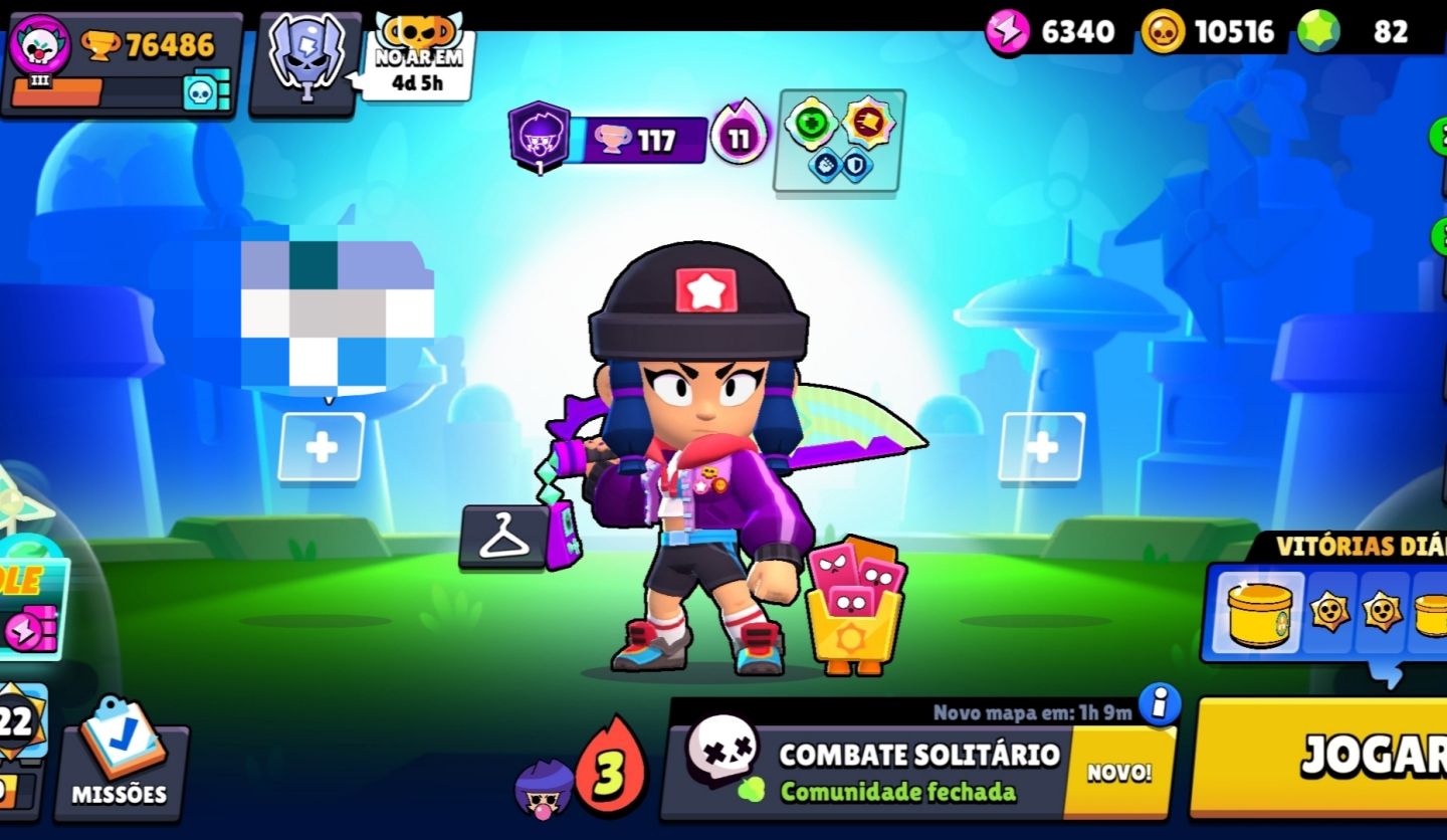 CONTA BRAWL STARS 76K TROFÉUS, COM VÁRIAS SKINS RARAS( BIBI HERÓICA)SHELLY BRUXA