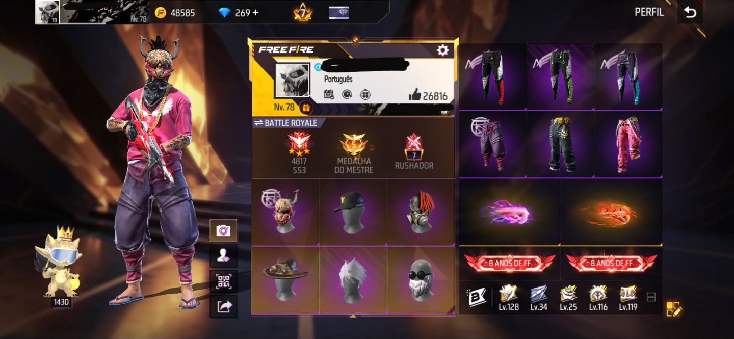 Conta free fire com primeiro segundo terceiro setimo passe bandeirao angelical