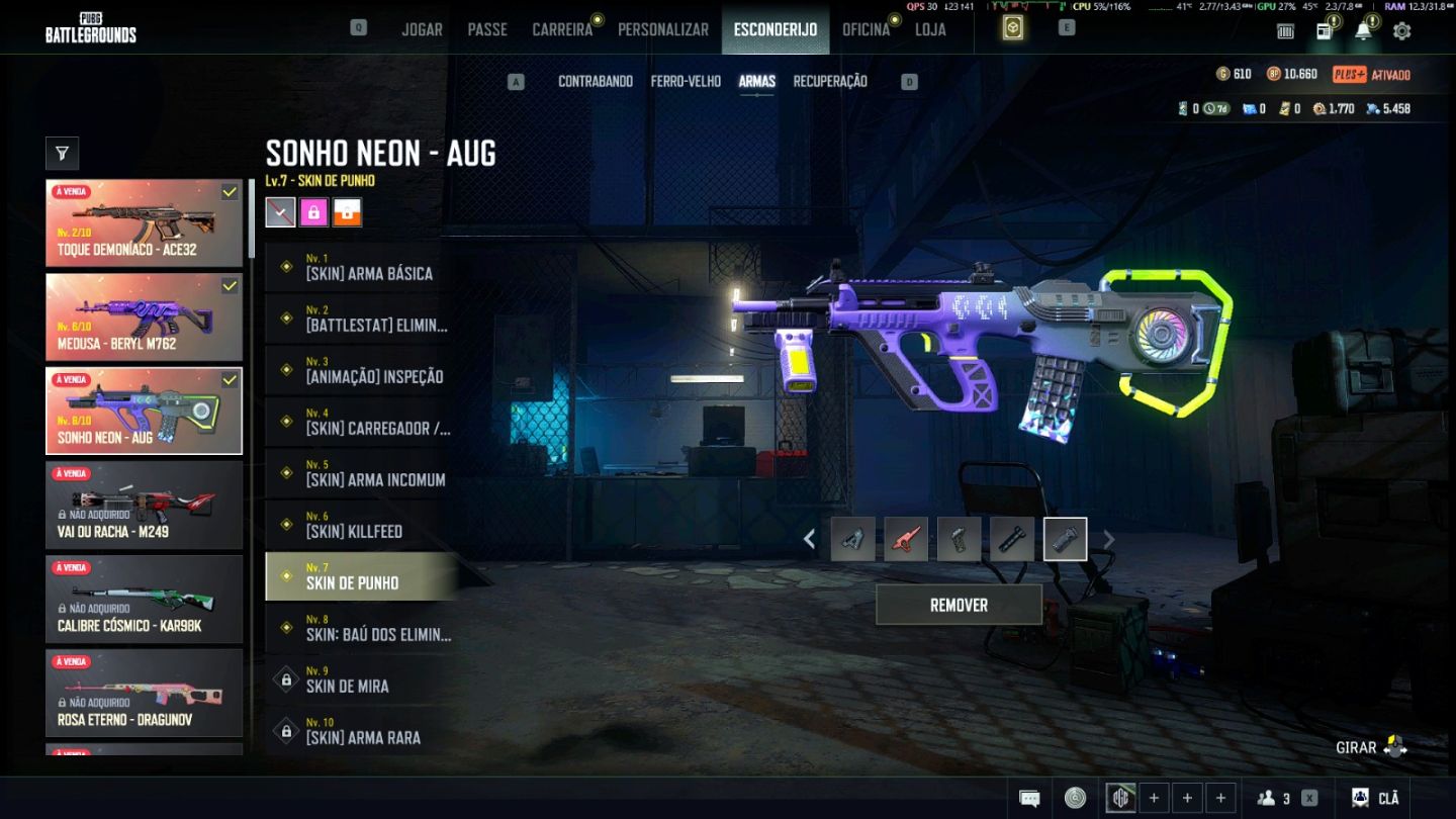 PUBG | AUG Lv8 | Beryl Medusa Lv6 | ACE Lv2 | Personagem Glasya Lv 2