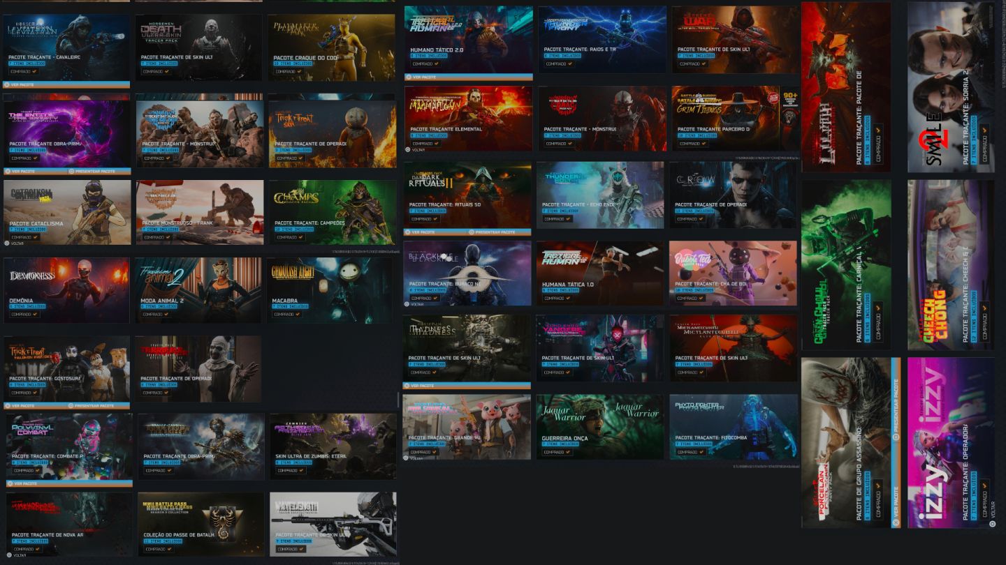 CONTA WARZONE VÁRIAS SKINS TRYHARDS, TERRIFER, SMILE, BALLERINA, CORVO E ETC.