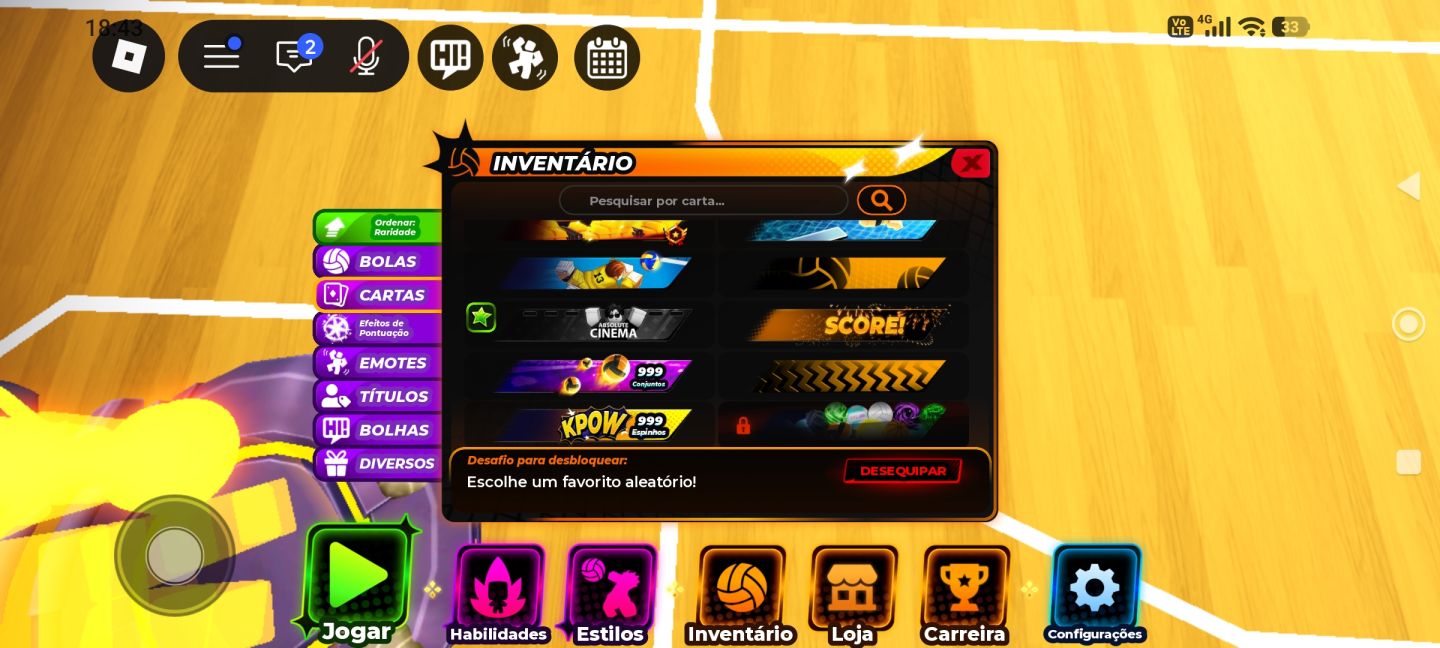 Conta do jogo Volleyball legends da plataforma Roblox com recursos exclusivos